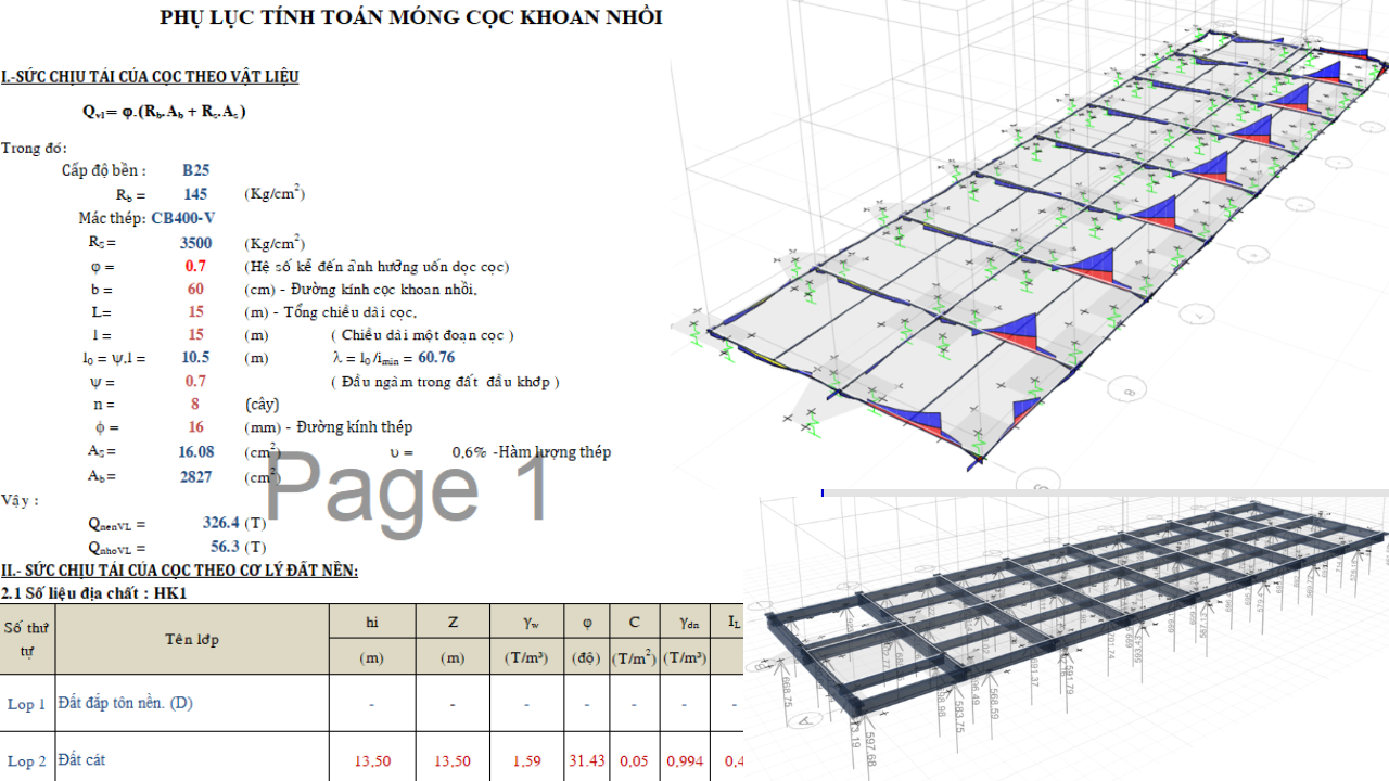 File tính toán Excel và mô hình ETABS móng cọc khoan nhồi