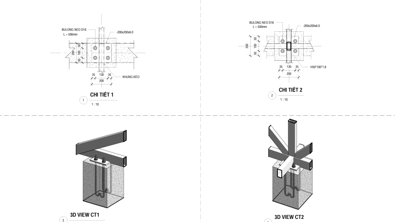 Chi tiết liên kết bulong hệ vì kèo mái